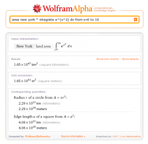 Površina New Yorka pomnožena s određenim integralom funkcije e^(x^2)